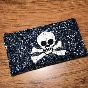 Kirk’s Folly Beaded and Sequined Skull and Crossed Bones Clutch.